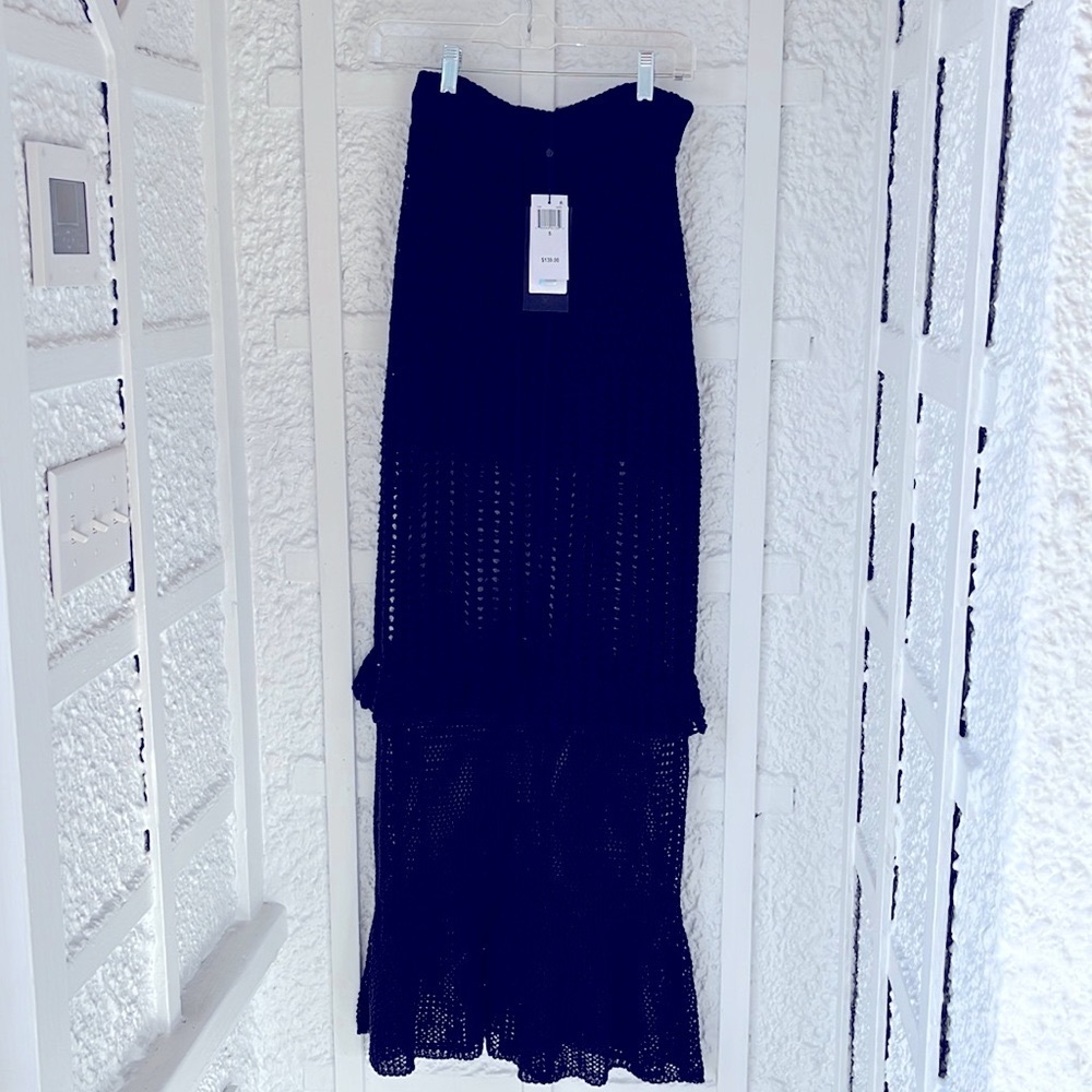 Kendall & Kylie long wool crochet skirt black Small lined to upper thigh NWT